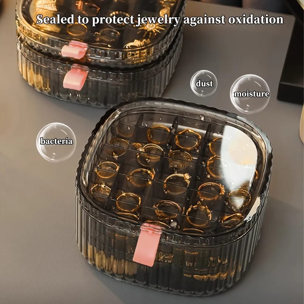 2 Layer Transparent Crystal Jewelry Storage Organizer Box for Travel