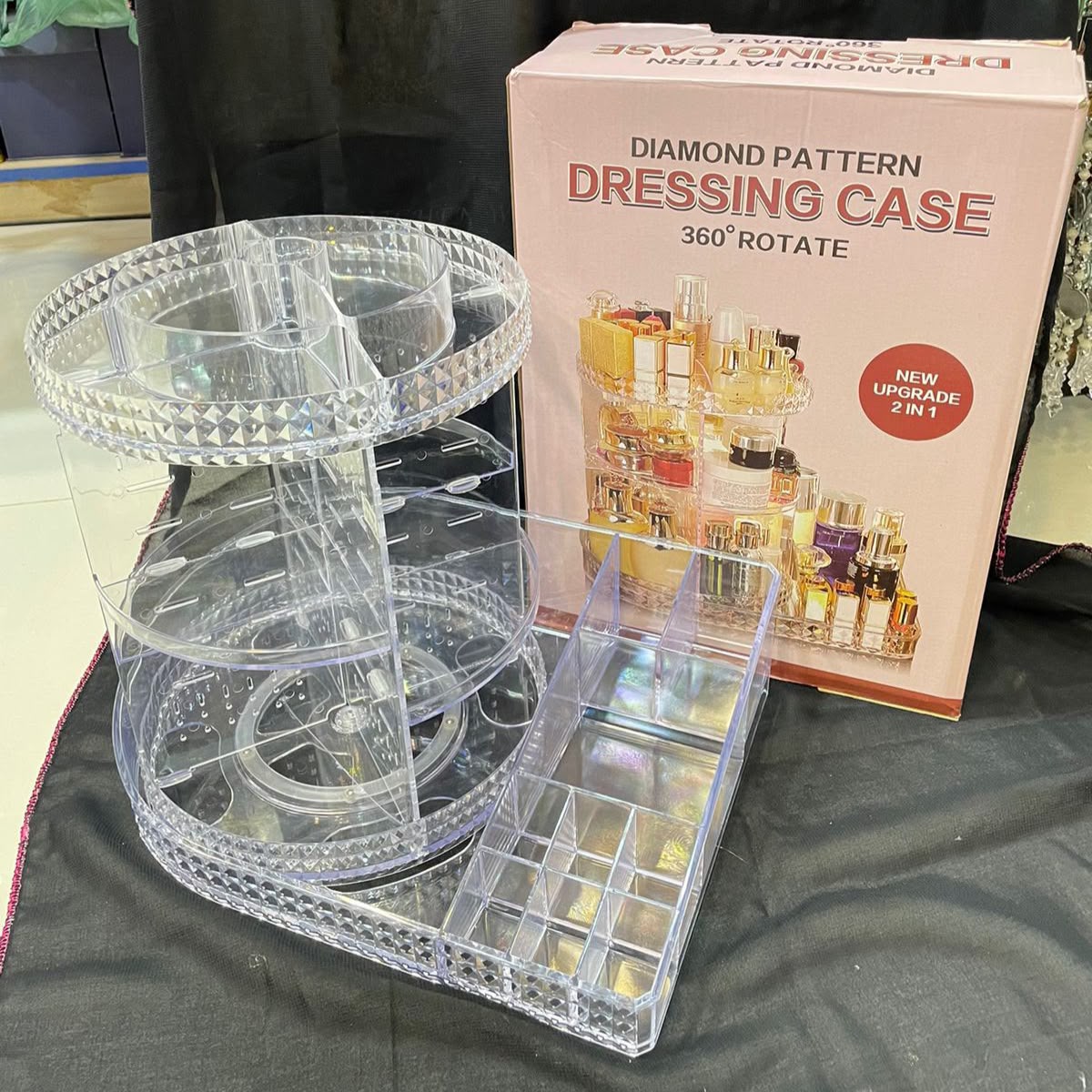 360 Degree Rotating Organizer with arclyic Tray you Can Store Huge Makeup in this Organizer