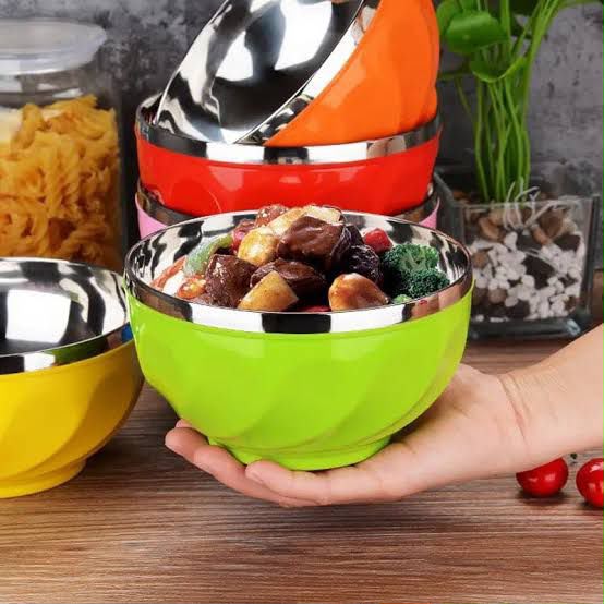 Stainless Steel Bowl Double Wall Thickened Bowls Tableware Kitchen Dinnerware Rice Fruit Soup Bowl Pack of 4 Pc – 12CM