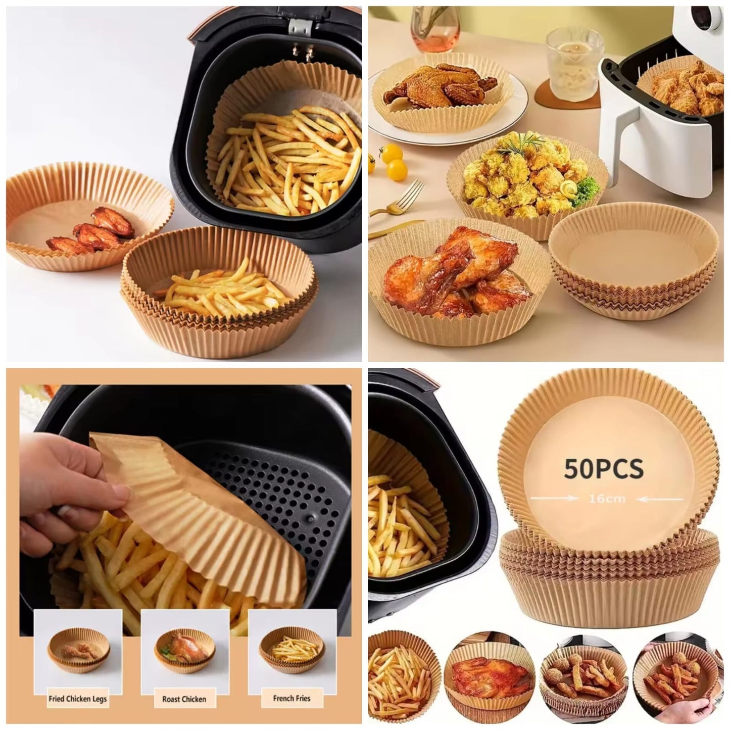 Air Fryer Disposable Paper Liners - 50 pcs Set, Bowl Shape Design