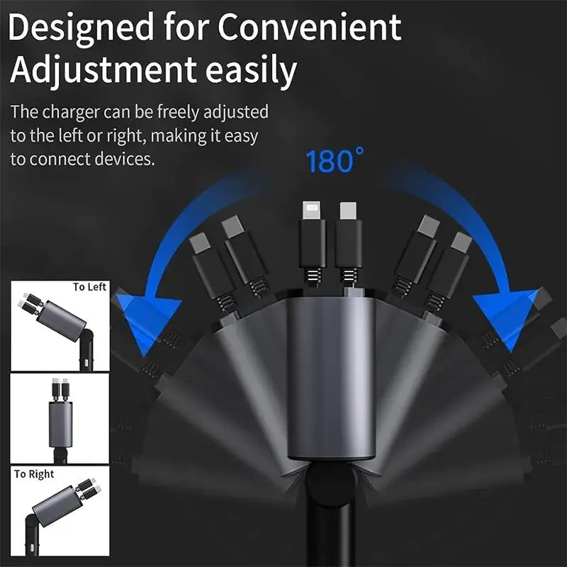 120W 4-In-1 Retractable Car Charger