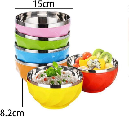 Stainless Steel Bowl Double Wall Thickened Bowls Tableware Kitchen Dinnerware Rice Fruit Soup Bowl Pack of 4 Pc – 12CM