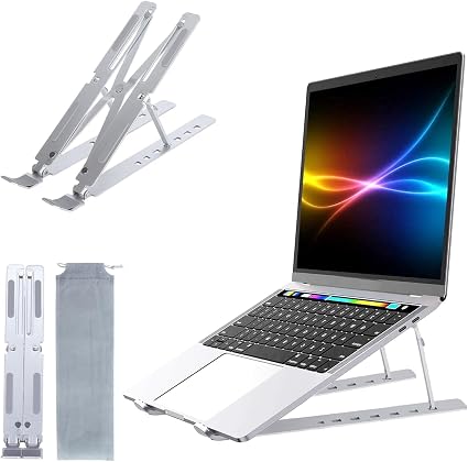 Adjustable laptop stand, portable aluminium laptop riser laptop holder for desk, foldable ventilated cooling computer support stand for apple macbook pro/air, hp, sony, dell, more 10-15.6''
