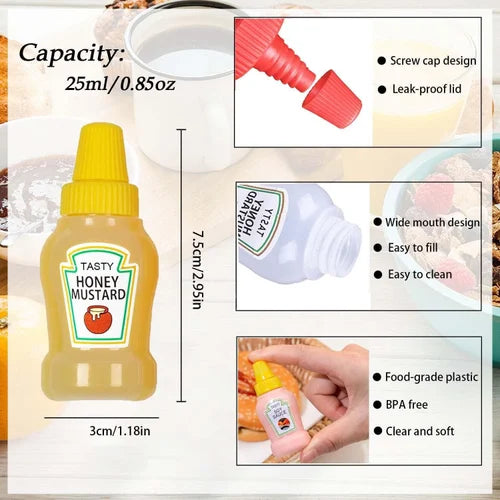 25ml Mini Ketchup Bottles - Squeeze Condiment Bottles for Portable Sauce Storage in Lunch Boxes Picnic Party