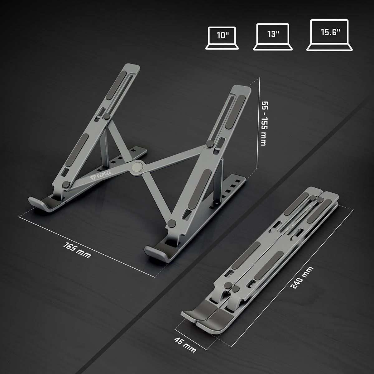 Adjustable laptop stand, portable aluminium laptop riser laptop holder for desk, foldable ventilated cooling computer support stand for apple macbook pro/air, hp, sony, dell, more 10-15.6''