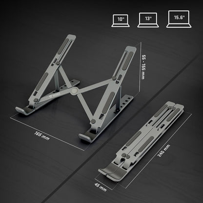 Adjustable laptop stand, portable aluminium laptop riser laptop holder for desk, foldable ventilated cooling computer support stand for apple macbook pro/air, hp, sony, dell, more 10-15.6''