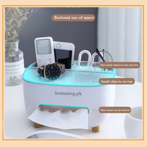 Ecoco Tissue Box Cover Holder with Storage, Napkin Tissue Box, Multi-Function Tissue Box ABS Material Storage Organizer Caddy for Bathroom, Bedroom and Office.