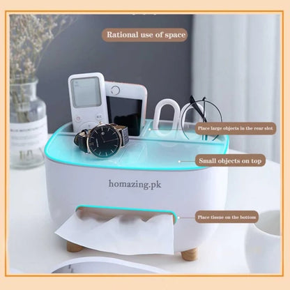 Ecoco Tissue Box Cover Holder with Storage, Napkin Tissue Box, Multi-Function Tissue Box ABS Material Storage Organizer Caddy for Bathroom, Bedroom and Office.