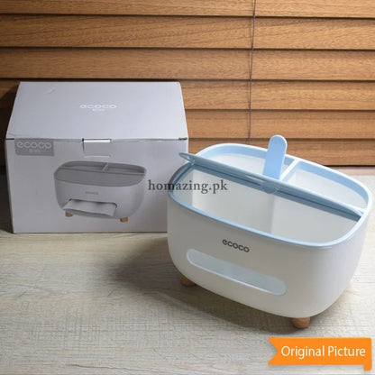 Ecoco Tissue Box Cover Holder with Storage, Napkin Tissue Box, Multi-Function Tissue Box ABS Material Storage Organizer Caddy for Bathroom, Bedroom and Office.