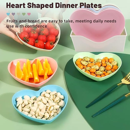 10pcs Multi-color Heart Shaped Plates with Tray.5 x 5.5 Inch, Unbreakable Salad Dessert Snack Plates Appetizer Sauce Dish Dipping Snack Fruit Dessert Steak Serving for Dinner, Party,