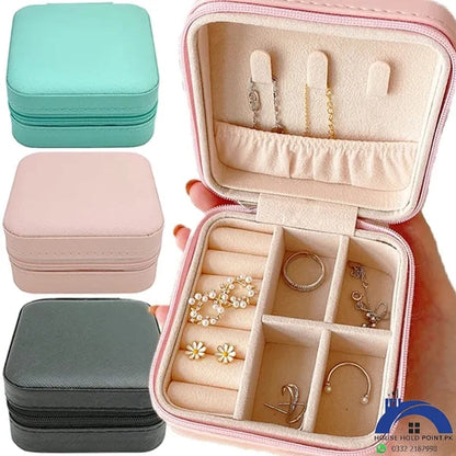 PU Leather Small Jewelry Box Necklace Ring Storage Organizer Mini Jewelry case Double Layer Travel Jewelry Organizer for Women Girls Gift (10cmx10cmx5,