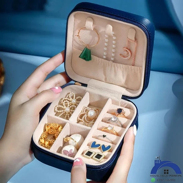 PU Leather Small Jewelry Box Necklace Ring Storage Organizer Mini Jewelry case Double Layer Travel Jewelry Organizer for Women Girls Gift (10cmx10cmx5,