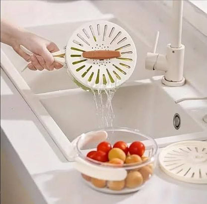 Fruit Drain Basket with Lid, Vegetable Fruit Washing Bowl Storage Container