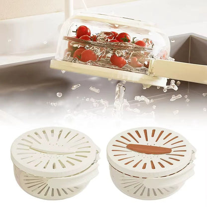 Fruit Drain Basket with Lid, Vegetable Fruit Washing Bowl Storage Container