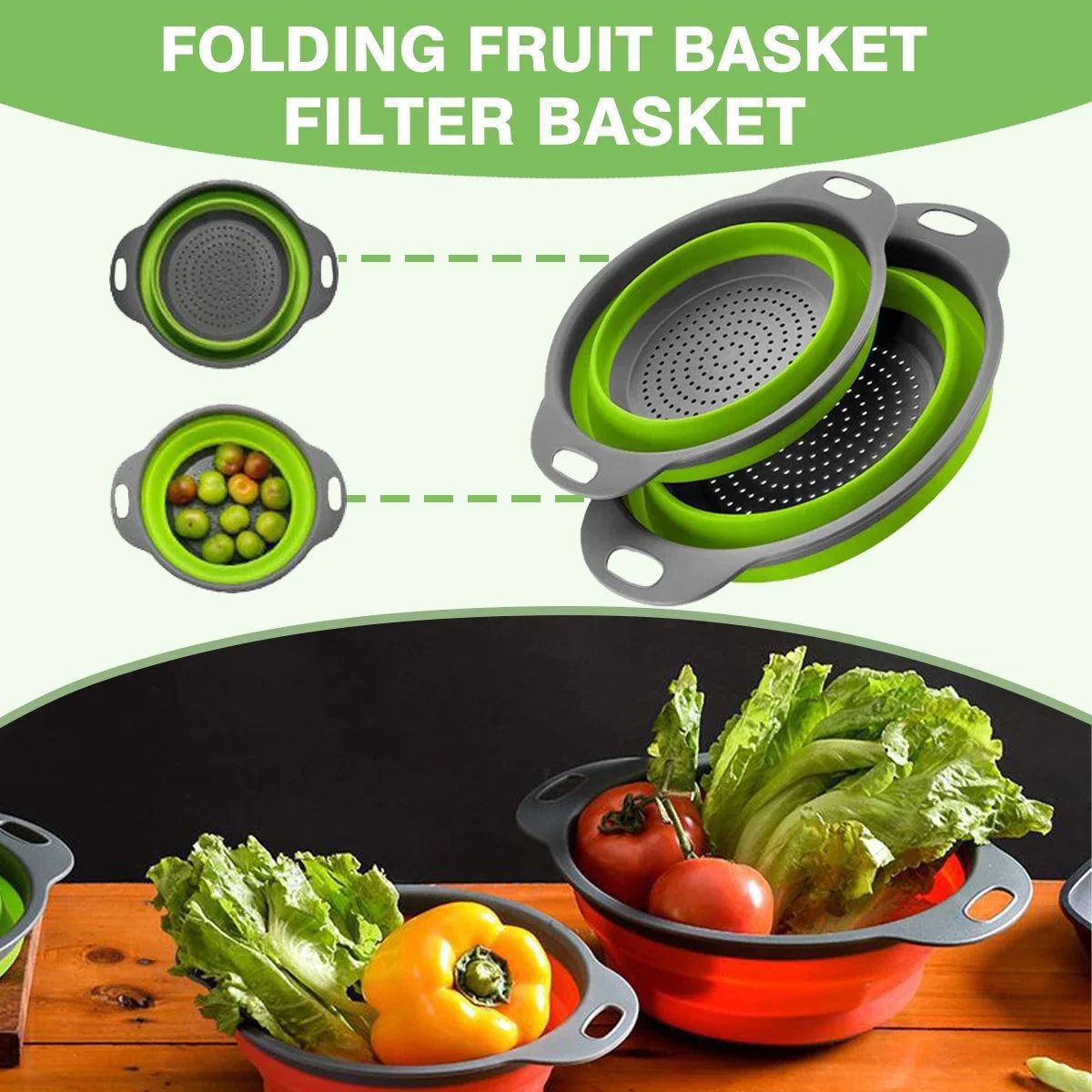 Foldable Drain Basket Plastic Fruit Basket Filter