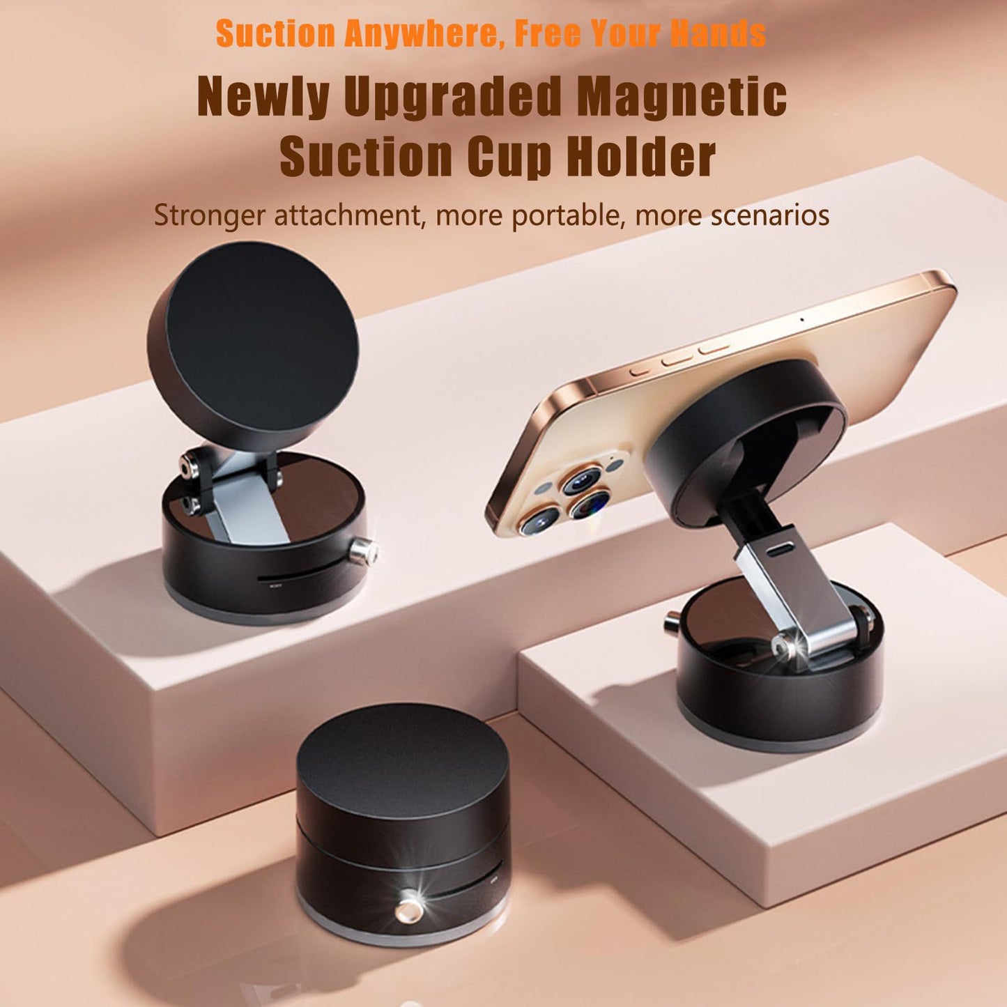 360° Magnetic Phone Holder with Auto-Tracking Rotation – Strong Magnetic Suction Mount for Desk & Tabletop Use