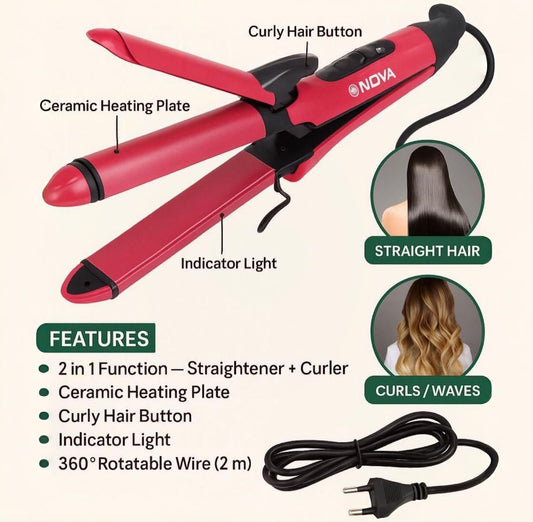 Nova 2 in 1 Hair Straightener Pink Black