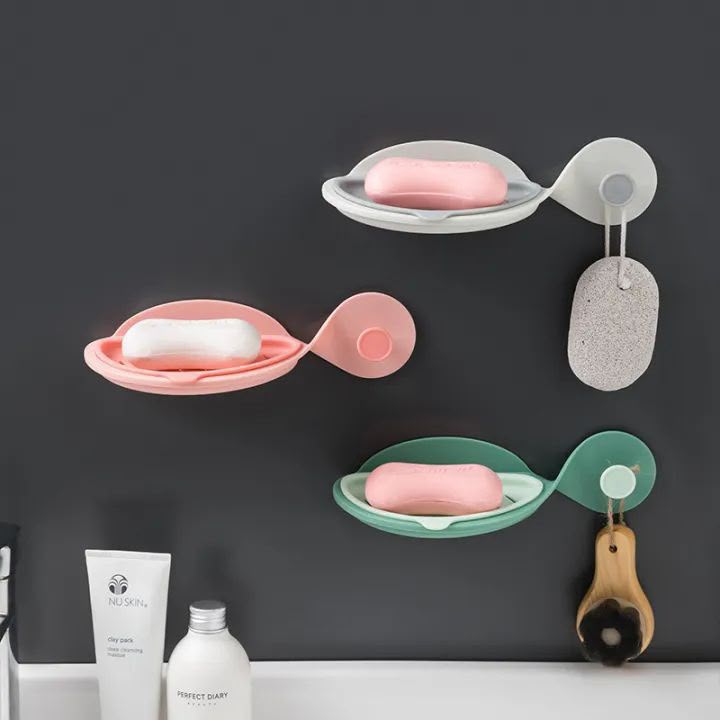 Bathroom Fish Shape Soap Holder Wall Mounted Plastic Double Layer .with wall mounted sticker