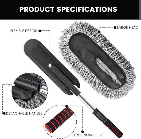 Car Wash Cleaning Brush Duster Dust Wax Mop Microfiber Telescoping Dusting Tool