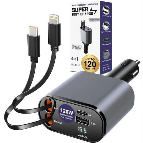 120W 4-In-1 Retractable Car Charger