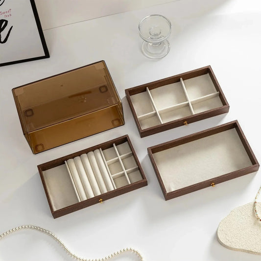 Luxury 3-Layer Wooden Jewelry Organizer Box Size 24 x 13 x 11 cm.