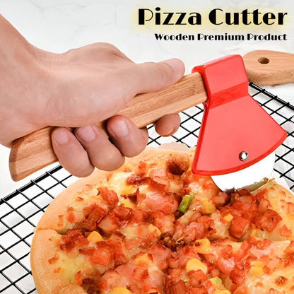 Axe-Style Pizza Rolling Cutter with Bamboo Handle