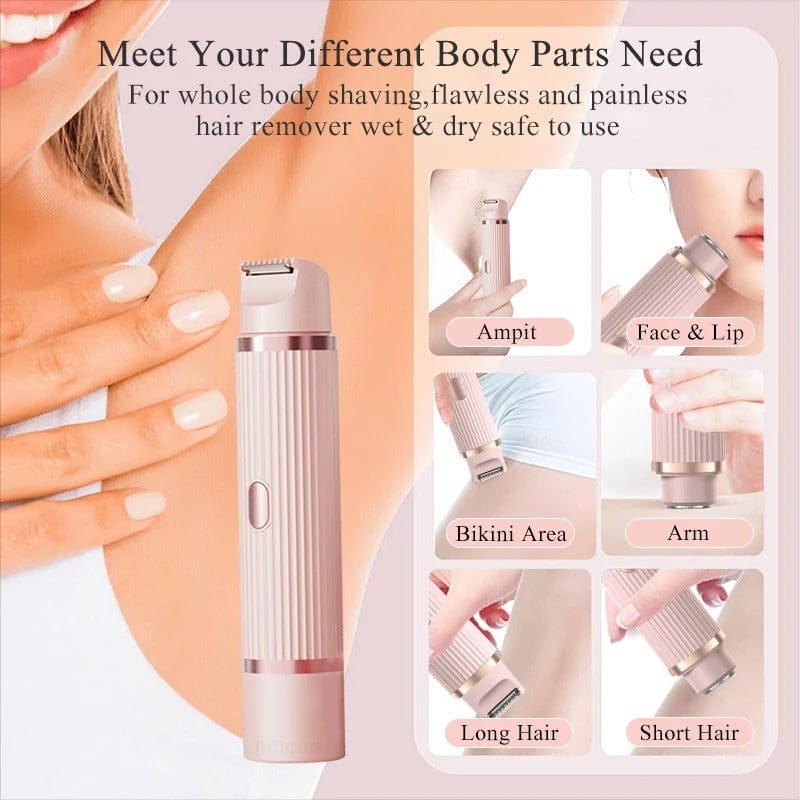 Double Head Electric Shaver for Women, 2 in 1 Electric Razor Women, Intimate Shaver Female Bikini Trimmer Waterproof Razor Painless Wet/Dry Epilator for Face Bikini Armpits Legs Arms Body