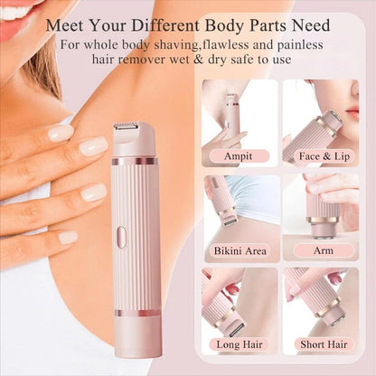 Double Head Electric Shaver for Women, 2 in 1 Electric Razor Women, Intimate Shaver Female Bikini Trimmer Waterproof Razor Painless Wet/Dry Epilator for Face Bikini Armpits Legs Arms Body