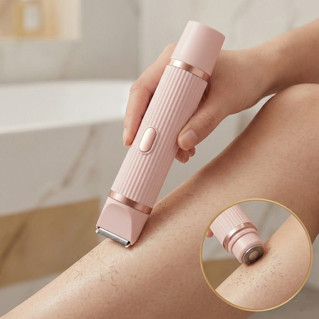 Double Head Electric Shaver for Women, 2 in 1 Electric Razor Women, Intimate Shaver Female Bikini Trimmer Waterproof Razor Painless Wet/Dry Epilator for Face Bikini Armpits Legs Arms Body
