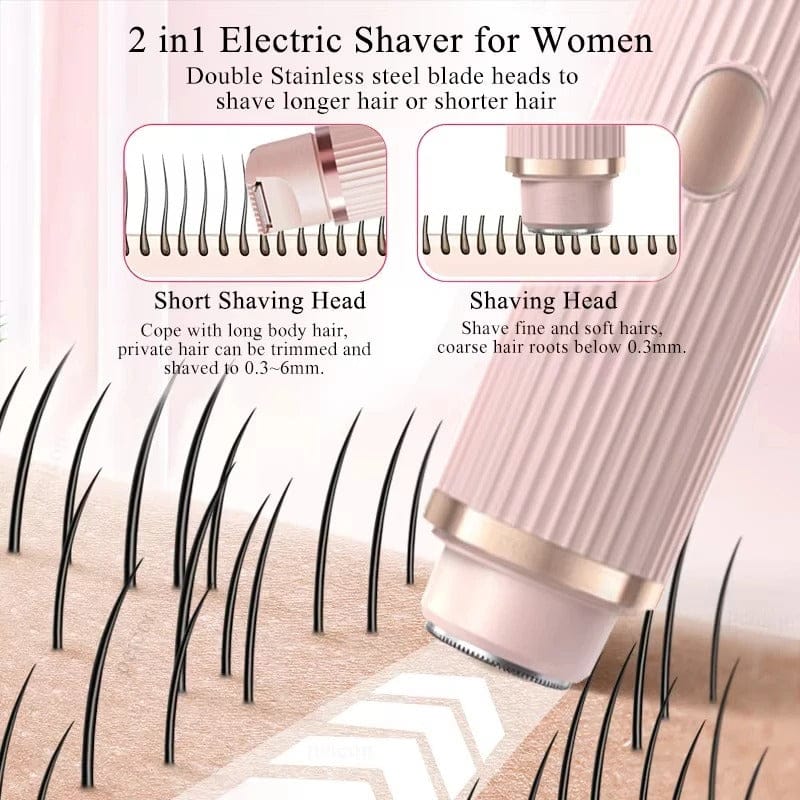 Double Head Electric Shaver for Women, 2 in 1 Electric Razor Women, Intimate Shaver Female Bikini Trimmer Waterproof Razor Painless Wet/Dry Epilator for Face Bikini Armpits Legs Arms Body