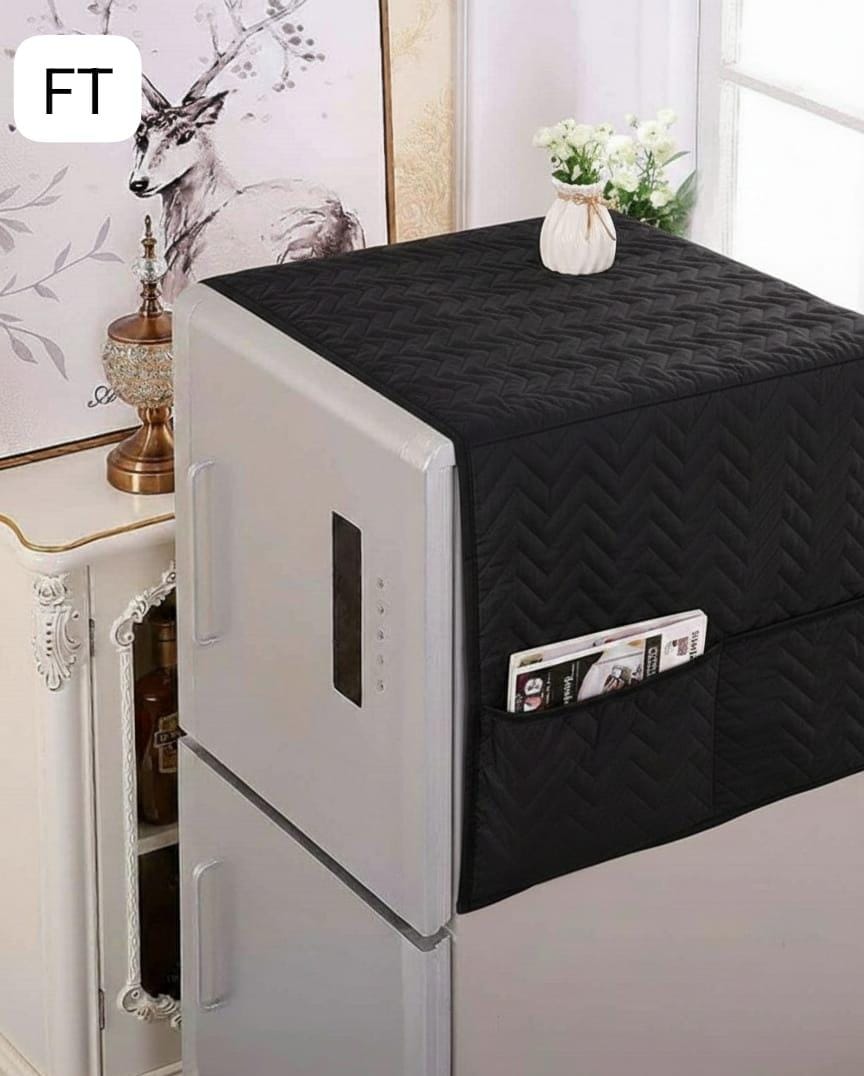 Dustproof Microfiber Quilted Refrigerator Cover With Side Pockets