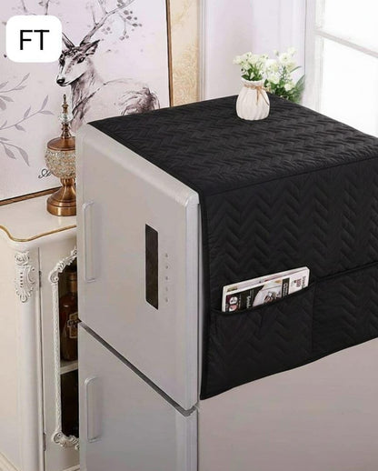 Dustproof Microfiber Quilted Refrigerator Cover With Side Pockets