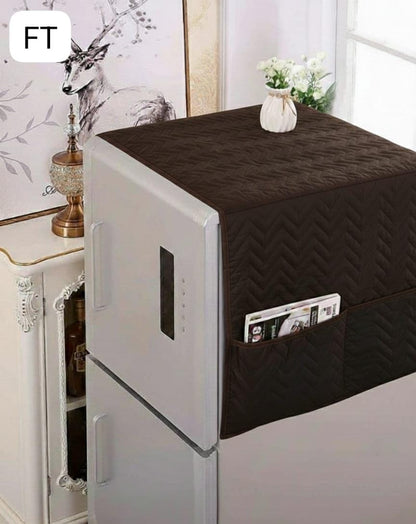 Dustproof Microfiber Quilted Refrigerator Cover With Side Pockets