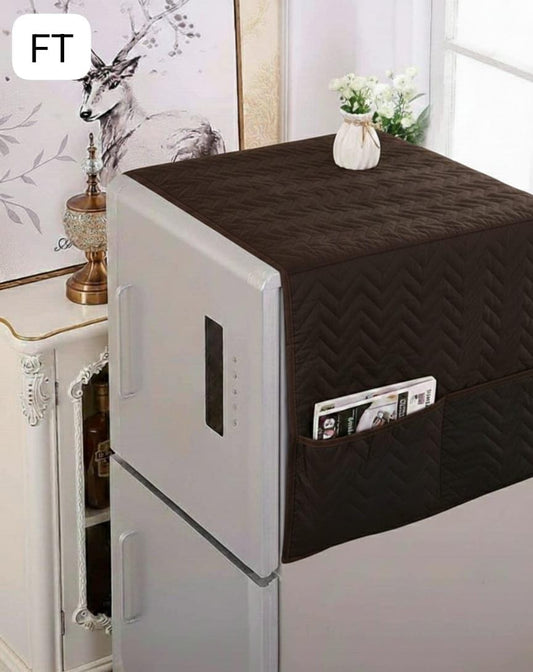 Dustproof Microfiber Quilted Refrigerator Cover With Side Pockets