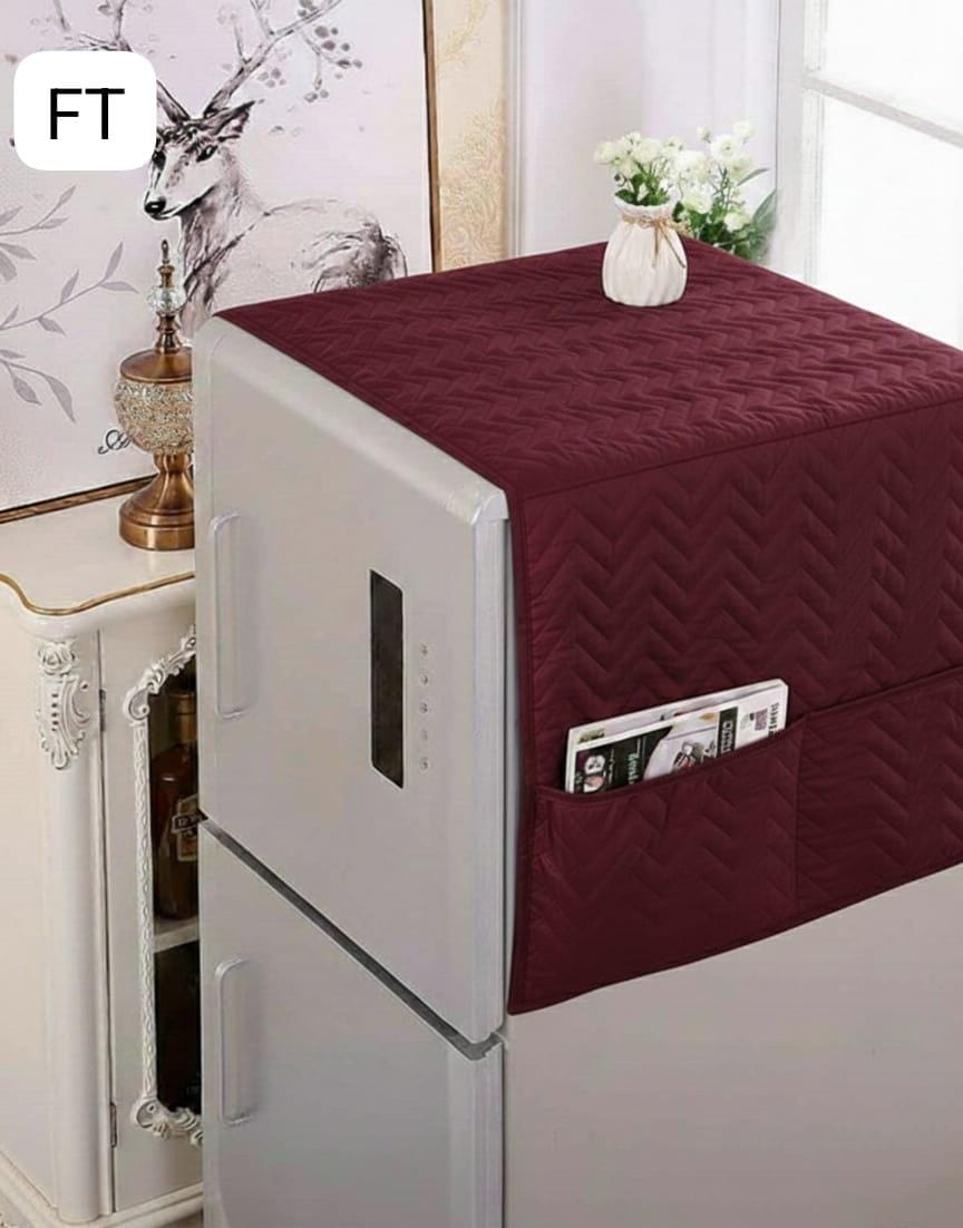 Dustproof Microfiber Quilted Refrigerator Cover With Side Pockets