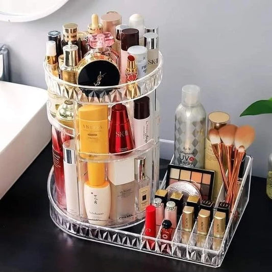 360 Degree Rotating Organizer with arclyic Tray you Can Store Huge Makeup in this Organizer