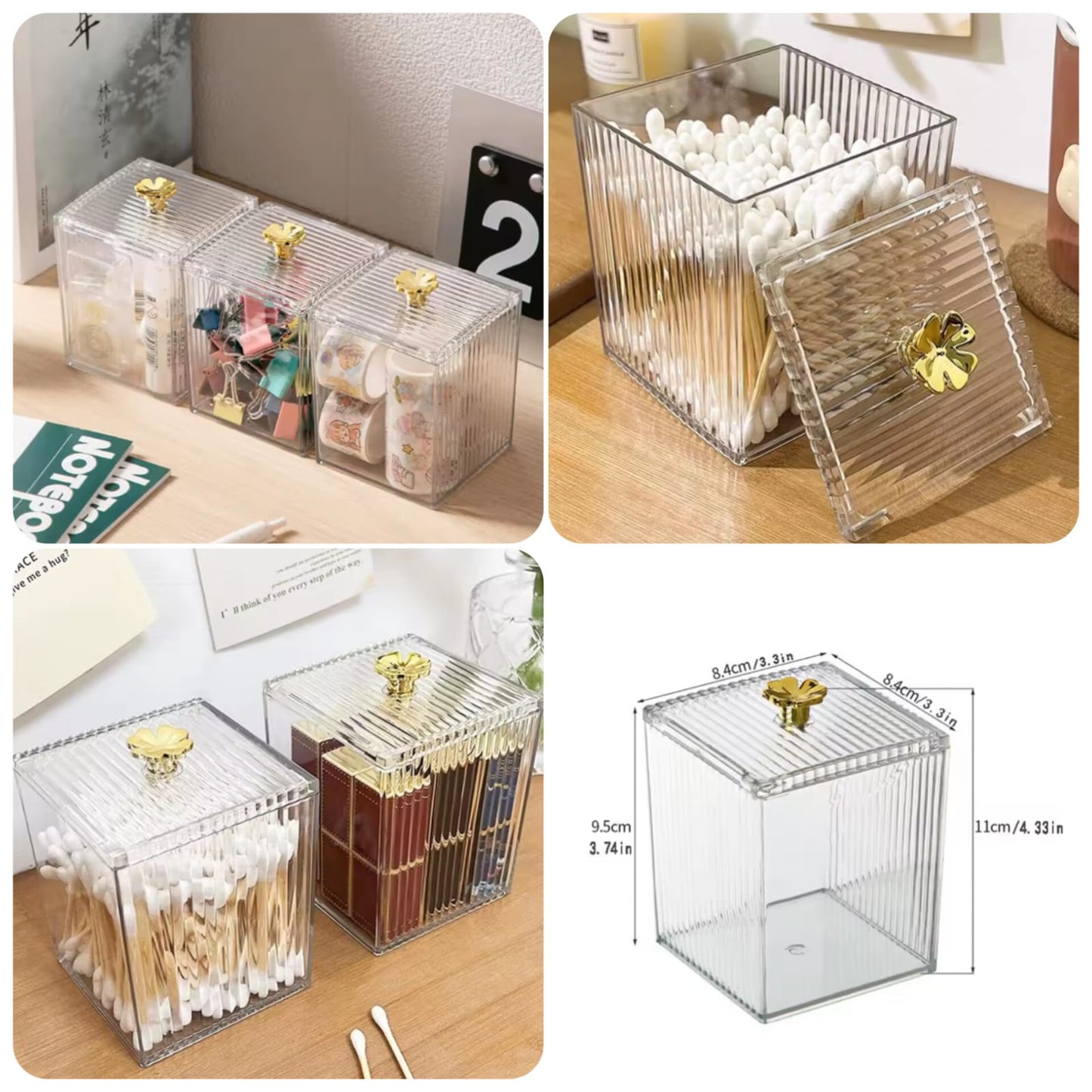 Acrylic Makeup Cotton Pad & Swabs Storage Holder,Transparent Acrylic Design – Crystal‑clear box for elegant vanity display. Dust‑Proof Lid with Gold Knob – Protects cotton pads...