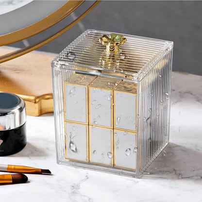 Acrylic Makeup Cotton Pad & Swabs Storage Holder,Transparent Acrylic Design – Crystal‑clear box for elegant vanity display. Dust‑Proof Lid with Gold Knob – Protects cotton pads...