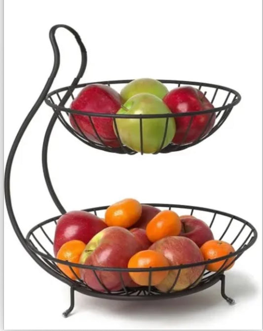 Fruit Vegetable Basket Round Bowl Shaped Double-Layer Wire Hollow Desktop Storage Basket