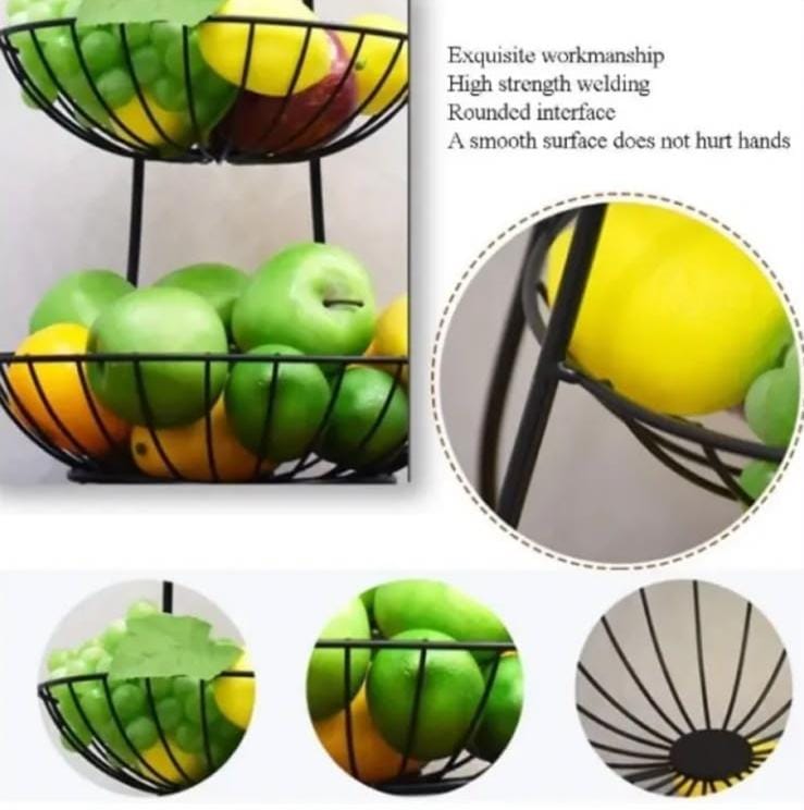 Fruit Vegetable Basket Round Bowl Shaped Double-Layer Wire Hollow Desktop Storage Basket