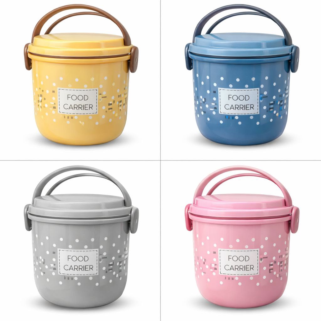 2-in-1 Dotted Thermal Lunch Box with Mini Steel Container – Portable Round Food Carrier Tiffin Box
