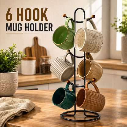 Wall Mounted Cup Rack, Adjustable Kitchen Organizer with Hooks, Wrought Iron Cup Holder, Hanging Cup Organizer,gift for coffee lovers