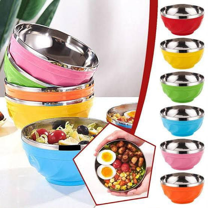 Stainless Steel Bowl Double Wall Thickened Bowls Tableware Kitchen Dinnerware Rice Fruit Soup Bowl Pack of 4 Pc – 12CM