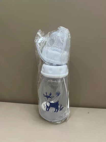 1 Piece Self-Feeding 250ml Baby Bottle Set With Straw Brush, Feeding Bottle 5oz/150ml PP Feeding Bottle, Hands Free Anti-Colic Nursing System Normal-Neck Blue Milk Bottle