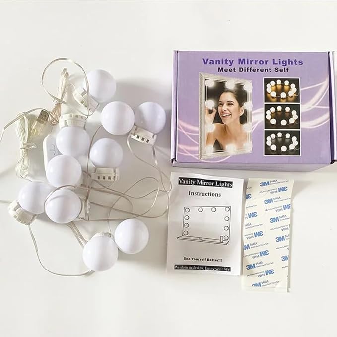 10 Bulbs LED 12V Makeup Mirror Light Bulb Hollywood Vanity Lights Stepless Dimmable Wall Lamp Kit for Dressing Table|