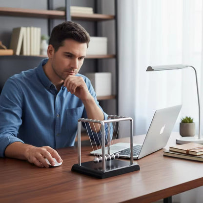 Sealive Newton's Cradle Large Heavy Duty Steel Balls with deep black Base  for Office Desk & home Decor, STEM Learning, Teachers & Science Lovers, with Steel Balls, Stable black Base, Tangle-Free Assembly (Best Stress Relief Educational Gift)