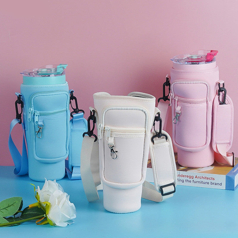 Insulated tumbler Carrier caddy with adjustable strap and Phone Pocket for Quencher Cup with Handle Water Bottle Holder Pouch