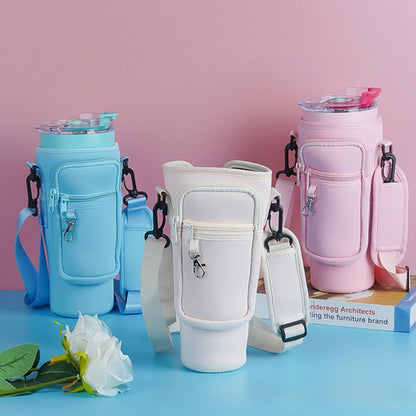 Insulated tumbler Carrier caddy with adjustable strap and Phone Pocket for Quencher Cup with Handle Water Bottle Holder Pouch