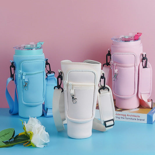 Insulated tumbler Carrier caddy with adjustable strap and Phone Pocket for Quencher Cup with Handle Water Bottle Holder Pouch