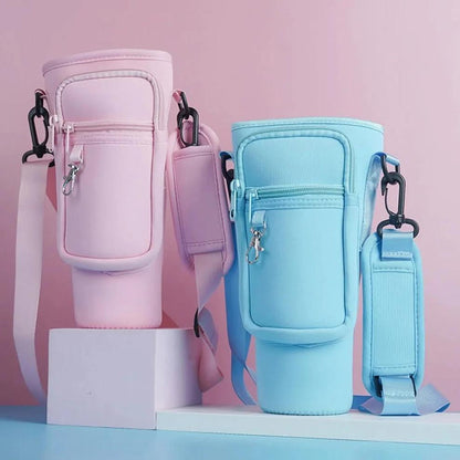 Insulated tumbler Carrier caddy with adjustable strap and Phone Pocket for Quencher Cup with Handle Water Bottle Holder Pouch
